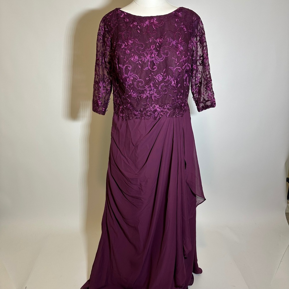 NWD Gown Gallery Lace Chiffon Gown Mother of Bride Formal Dress Womens 16W Plum